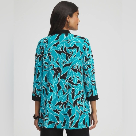 Chico’s Travelers Leaves Open Front Blue Black Tropical Print Cardigan 1 (US M) - Picture 7 of 16